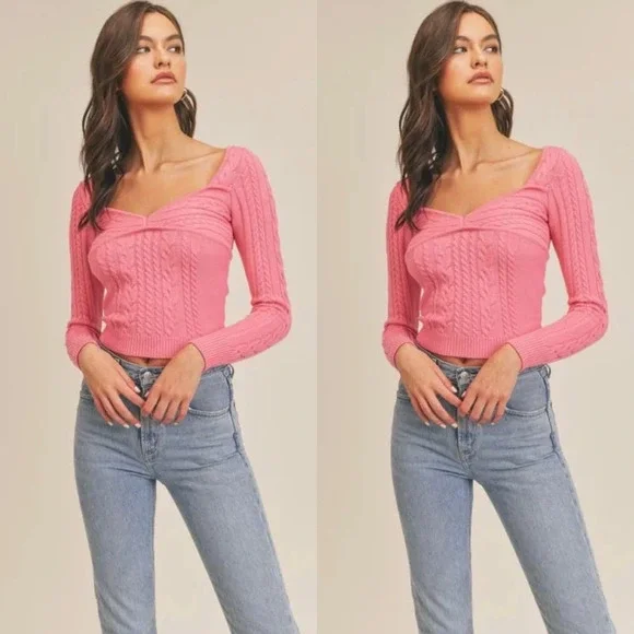 NWT Lush Clothing Cropped Knit Sweater, Pink, Medium - Picture 1 of 2